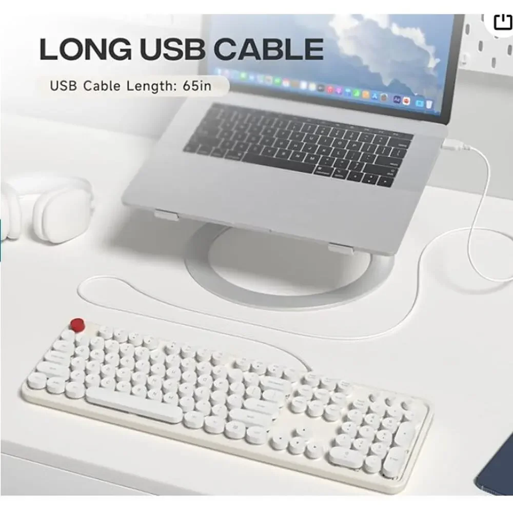 USB Wired Keyboard, white, raised buttons